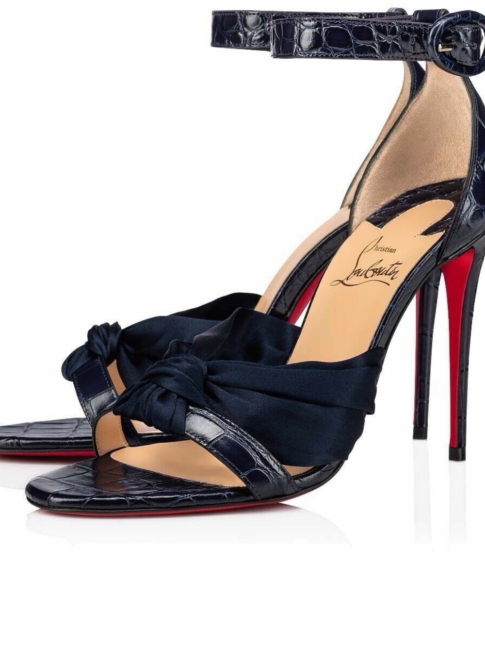 Christian Louboutin Navy Satin Knotted Ankle-Strap Sandals